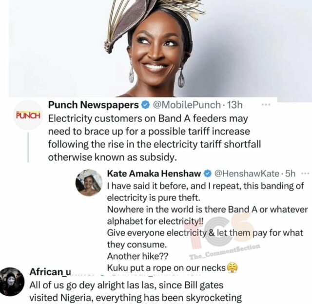 Kate Henshaw lamenta o aumento das tarifas de eletricidade.