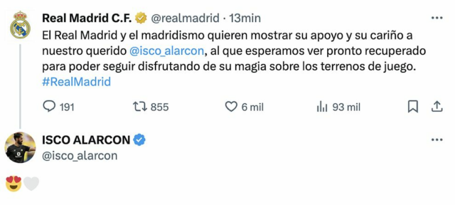 A mensagem do Real Madrid nas suas redes sociais de que Isco 'se apaixona'