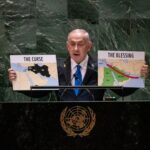 Mapas de “Maldição” versus “Bênção” de Benjamin Netanyahu durante discurso na ONU