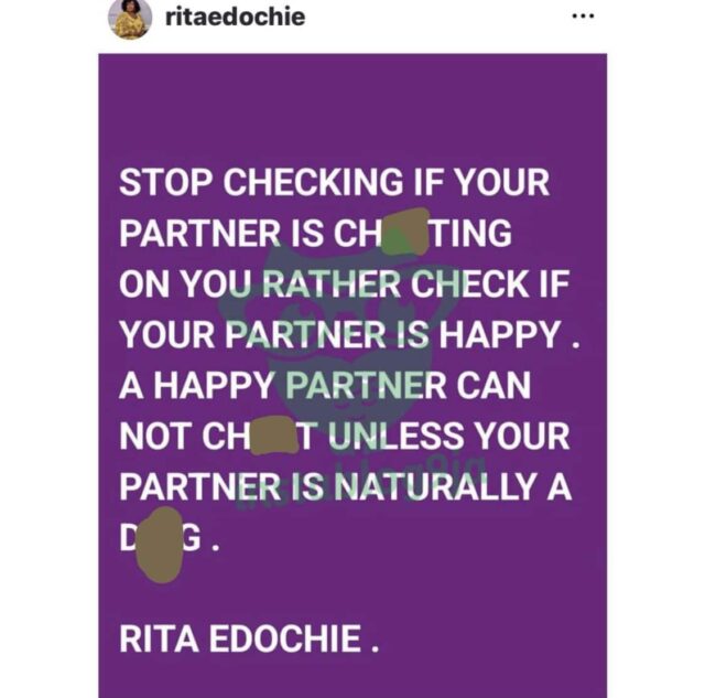 Rita Edochie compartilha palavras de sabedoria.