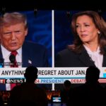 As pessoas assistem ao debate presidencial entre o ex-presidente Donald Trump, candidato presidencial republicano, e a vice-presidente democrata, Kamala Harris, terça-feira, 10 de setembro de 2024, no Gipsy Las Vegas, em Las Vegas. (Foto AP/John Locher)