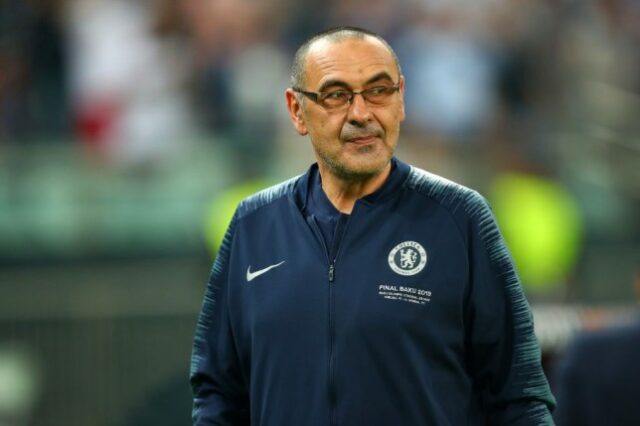 Maurizio Sarri treinador/gerente do Chelsea durante a final da UEFA Europa League entre Chelsea e Arsenal em Baku Olimpiya Stadionu