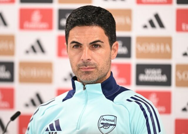 O técnico do Arsenal, Mikel Arteta, em coletiva de imprensa pré-jogo