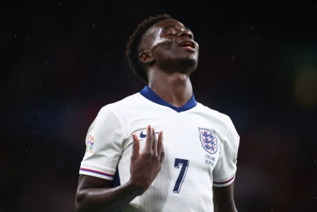 Bukayo Saka da Inglaterra durante a partida do Grupo B2 da Liga B da UEFA Nations League 2024/25 entre Inglaterra e Finlândia