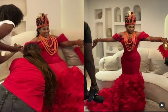 Mercy Aigbe manda mensagem ao estilista sobre vestido espartilho