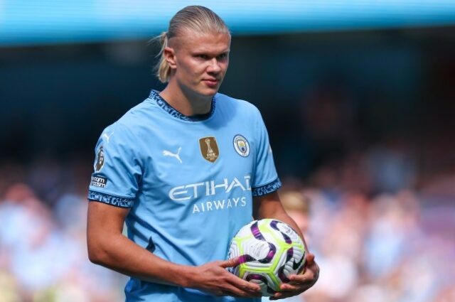 Erling Haaland do Manchester City durante a partida da Premier League entre Manchester City FC e Ipswich Town FC no Etihad Stadium em 24 de agosto de 2024