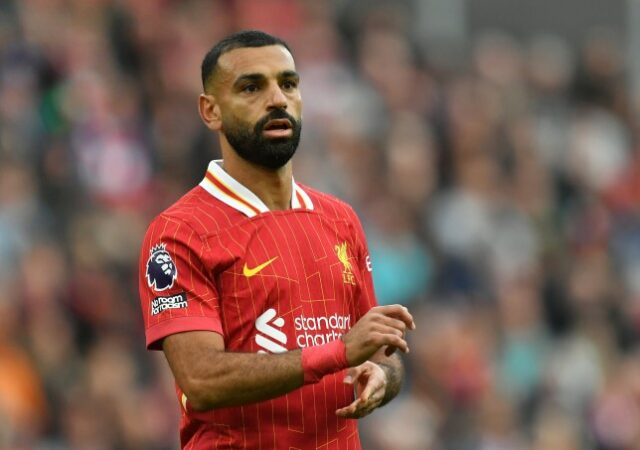 Mohamed Salah, do Liverpool, durante a partida da Premier League entre Liverpool FC e Brentford FC em Anfield