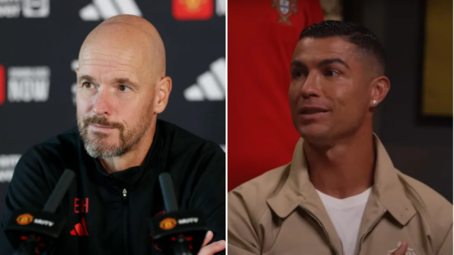 O técnico do Manchester United, Erik ten Hag e Cristiano Ronaldo.