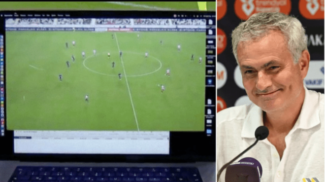 José Mourinho usou seu laptop para protestar contra uma decisão do VAR durante a vitória do Fenerbahçe por 2 a 0 sobre o Antalyaspor 