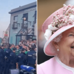 À esquerda, torcedores da Irlanda e à direita, Rainha Elizabeth II