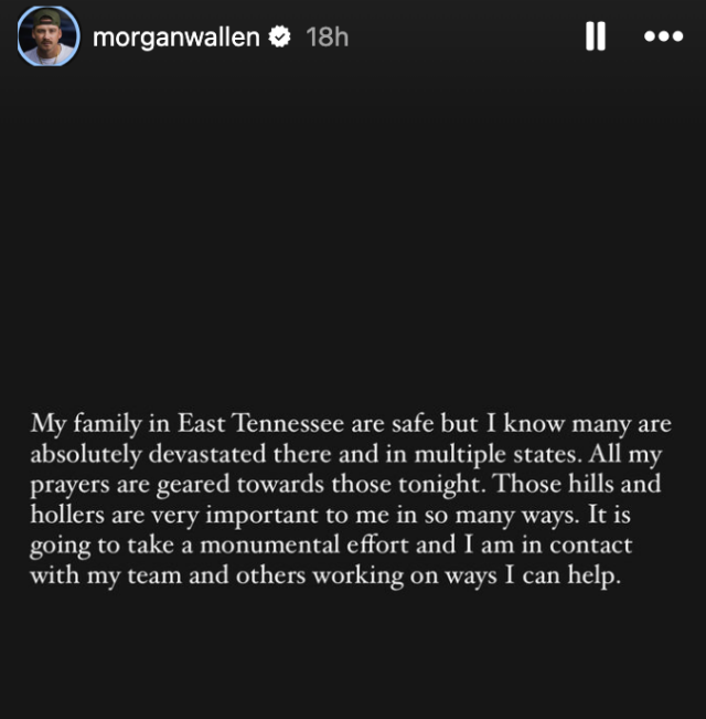 Captura de tela das histórias do Instagram de Morgan Wallen