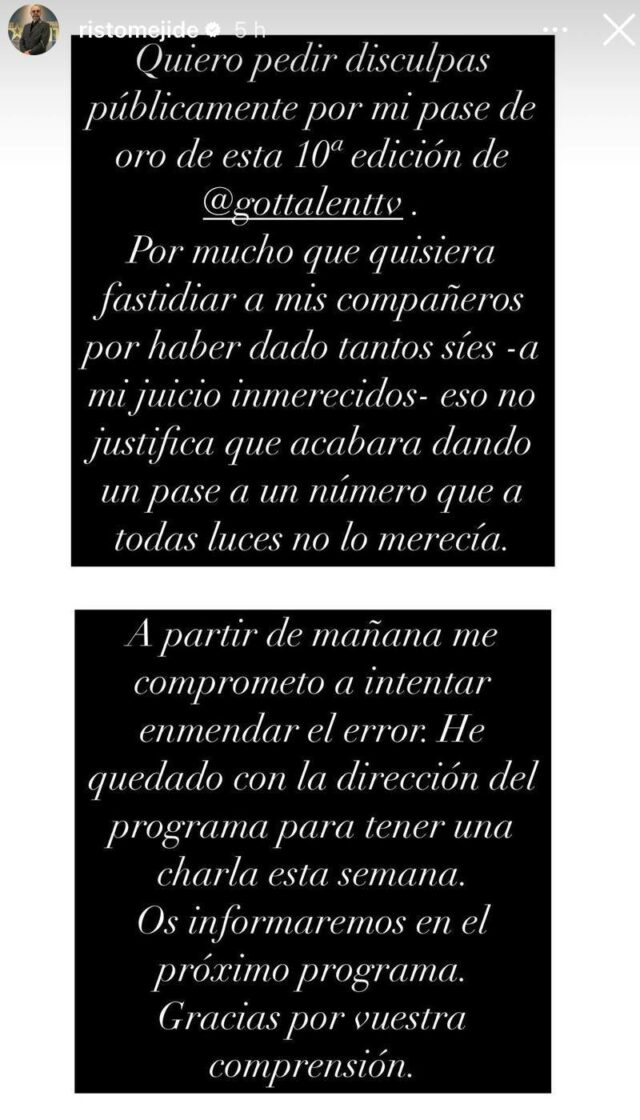 Risto Mejide, forçado a pedir desculpas publicamente pelo que aconteceu em ‘Got Talent’: 