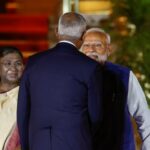 O presidente da Índia, Draupadi Murmu, e o primeiro-ministro Narendra Modi estão com o presidente das Maldivas, Mohamed Muizzu