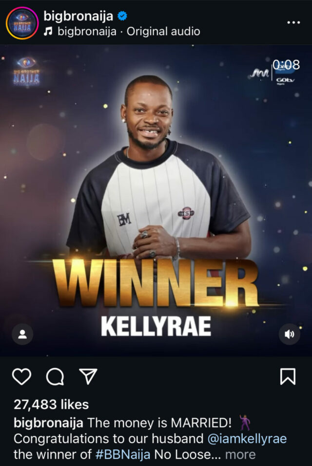 KellyRae surge como a vencedora do programa da 9ª temporada da BBNaija.