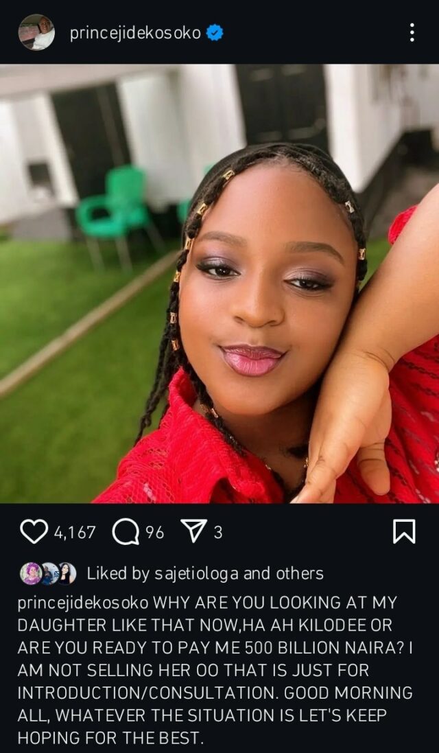 Jide Kosoko compartilha foto da filha e exige 500 bilhões