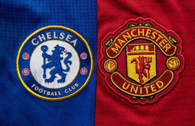 Os emblemas dos clubes da Premier League Chelsea e Manchester United