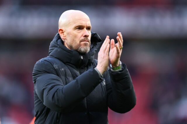 Erik ten Hag, o treinador / gerente do Manchester United em tempo integral durante a partida da Premier League entre Manchester United e Fulham FC 