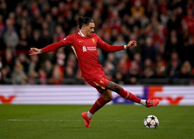 Darwin Nunez do Liverpool durante a partida da Fase MD2 da Liga dos Campeões da UEFA 2024/25 entre Liverpool FC e Bologna FC 1909