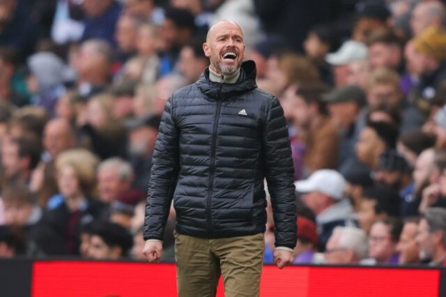 Erik ten Hag fotografou treinando o Manchester United contra o Aston Villa