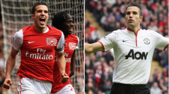 Robin van Persie jogando pelo Arsenal e Manchester United