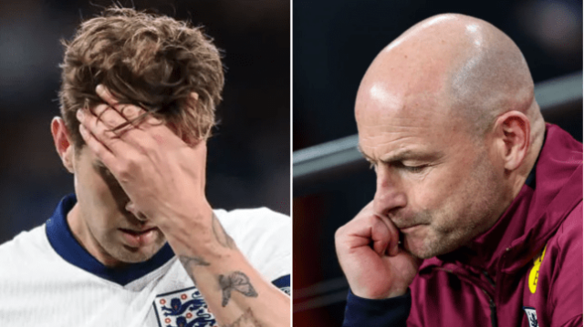 John Stones e Lee Carsley parecem tristes durante a derrota da Inglaterra contra a Grécia