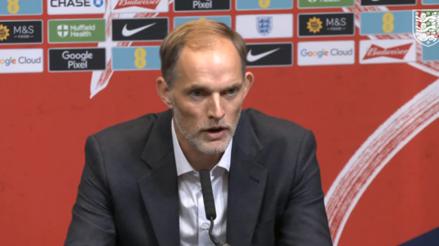 Thomas Tuchel em sua coletiva de imprensa na Inglaterra