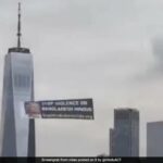 Banner de companhia aérea sobre apelos da cidade de Nova York para acabar com a violência contra hindus de Bangladesh